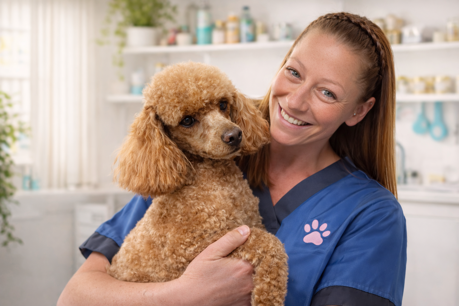 Vikki with a groomed dog